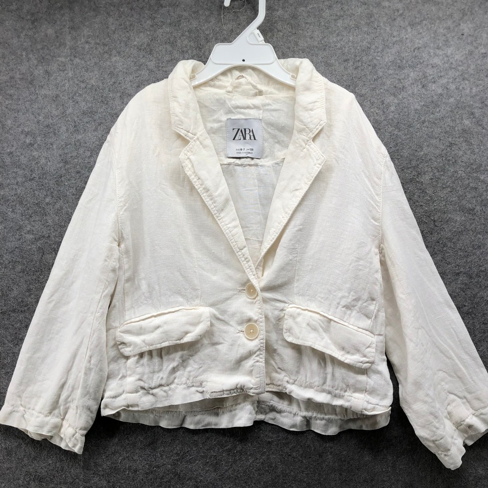 Zara Kids Linen Blazer Size 6-7 White Lightweight Casual Summer Jacket
